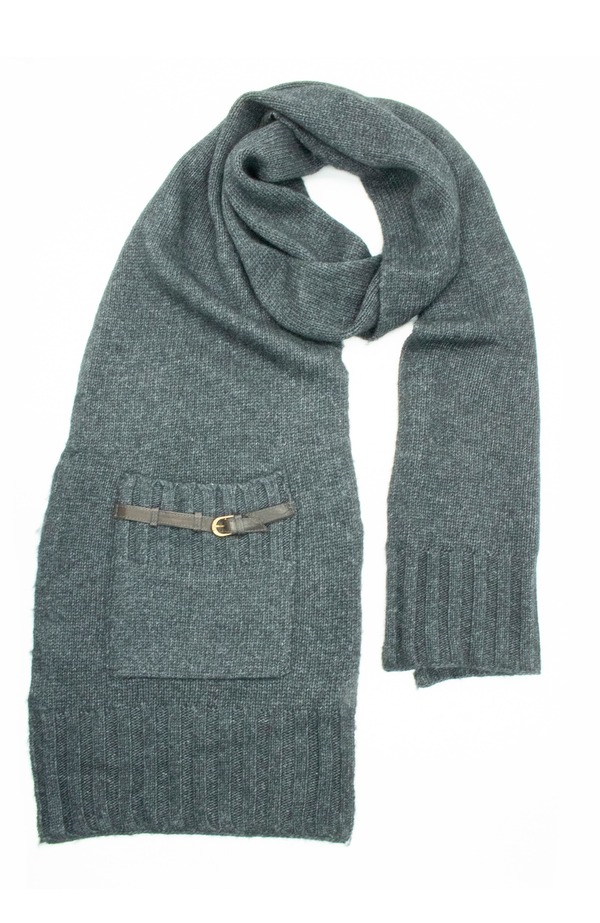 ポルトラーノ レディース アクセサリー マフラー・ストール・スカーフ Portolano scarf with pocket and nappa belt H CHARCOAL/TEAK チャコール｜ReVida 店