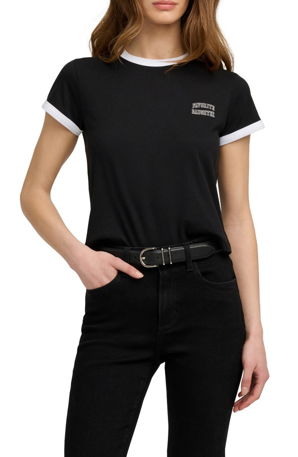 フェイバリット ドーター レディース トップス シャツ ロゴ Favorite Daughter Logo Crop Ringer T-Shirt BLACK/ OFF WHITE オフホワイト|ReVida 店