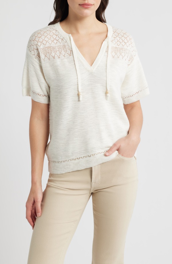 シティブルース レディース トップス シャツ CITY BLUES Tie Neck Pointelle Top GARDENIA|ReVida 店