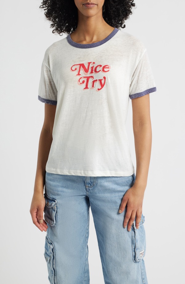 デイドリーマー レディース トップス Tシャツ Daydreamer Nice Try Burnout Ringer T-Shirt VINTAGE WHITE/NAVY ホワイト|ReVida 店