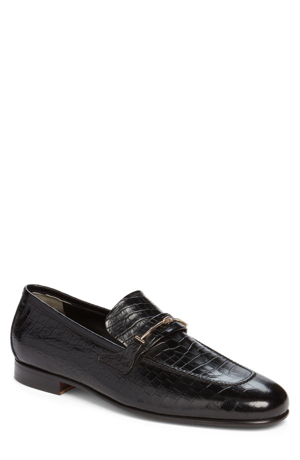 トム・フォード メンズ シューズ スニーカー ローファー TOM FORD Gigi Double T Bit Alligator Embossed Loafer (Men) NAA BLACK ブラック｜ReVida 店