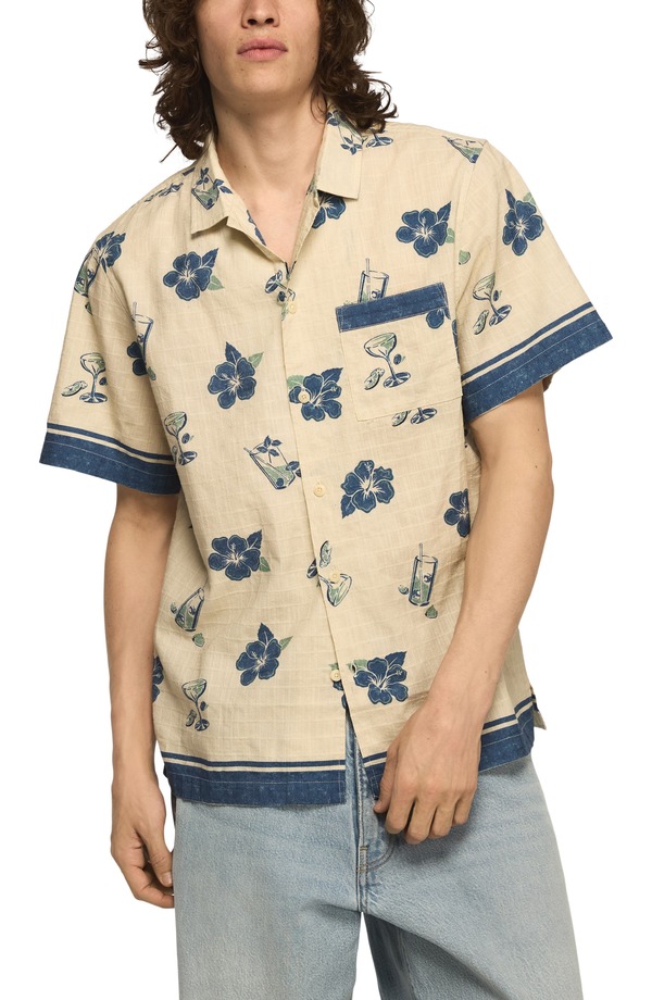 ラッキーブランド メンズ トップス シャツ フラワー柄 コットン フラワー Lucky Brand Floral Cotton Blend Ripstop Camp Shirt BLUE PRINT ブルー｜ReVida 店