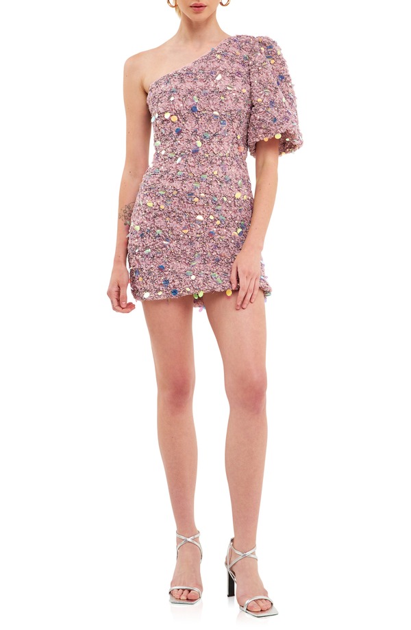 エンドレスローズ レディース トップス ワンピース チュール ミニ ワンショルダー スパンコール Endless Rose Premium Sequin Tulle One-Shoulder Minidress DUSTY LAVENDER ラベンダー｜ReVida 店