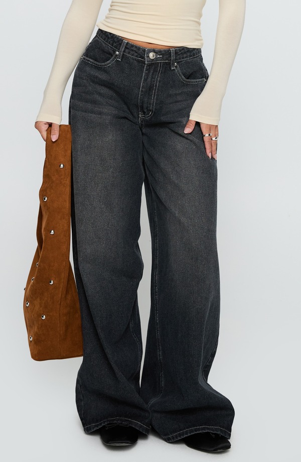 プリンセスポリー レディース ボトムス デニムパンツ ワイドレッグ ジーンズ Princess Polly Naylor Baggy Wide Leg Jeans GREY WASH グレー｜ReVida 店
