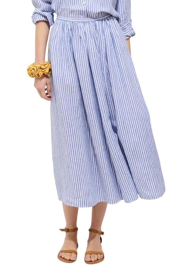 アレックスミル レディース ボトムスカート ミディ リネン Alex Mill Sarah Stripe Linen Midi Skirt OCEAN / IVORY アイボリー|ReVida 店