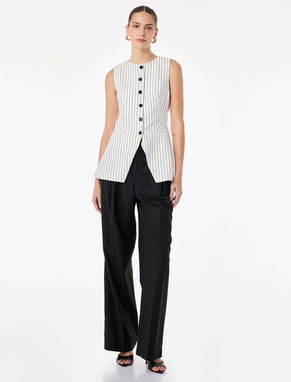 コトン レディース アウター ベスト ノースリーブ Koton Button Detail Sleevelesstriped Vest BLACK STRIPE ブラック｜ReVida 店