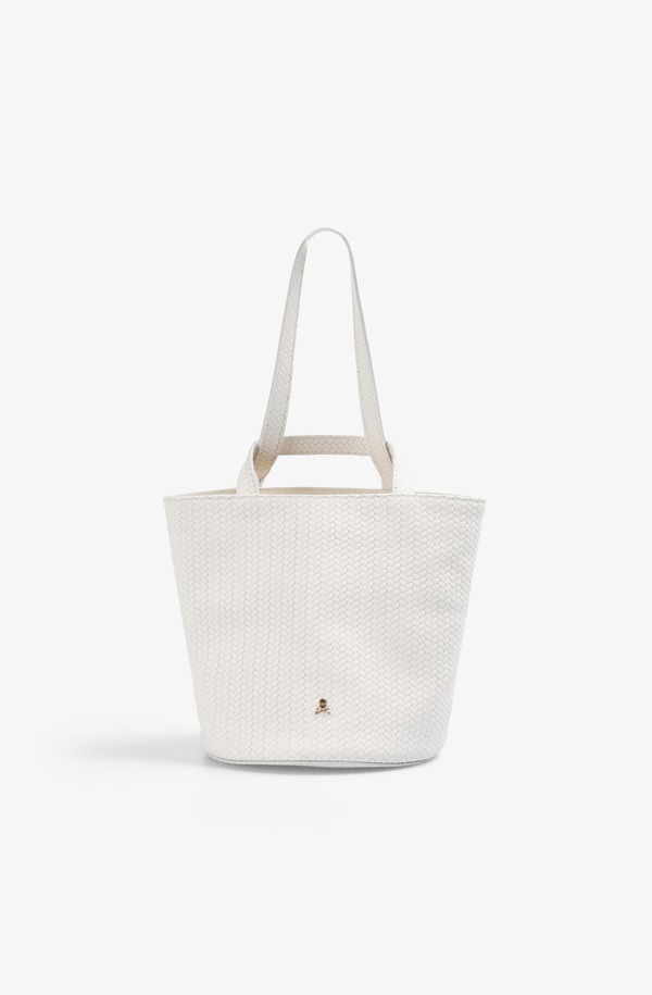 スカルパーズ レディース バッグ ミニ レザー Scalpers Mini Cube Woven Leather Bag Off white オフホワイト|ReVida 店