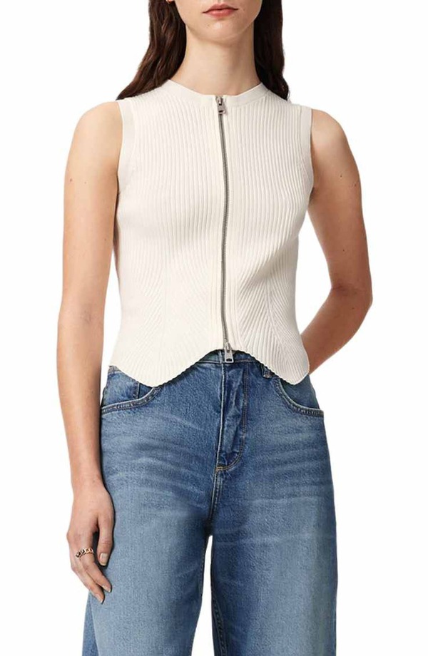 オールセインツ レディース アウター コート リブニット ベスト セーター ニット AllSaints Cruz Rib Knit Sweater Vest CHALK WHITE ホワイト｜ReVida 店