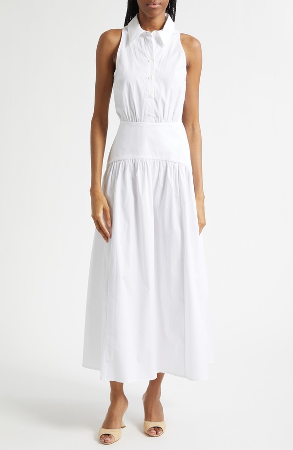 スタウド レディース トップス ワンピース シャツ ノースリーブ マキシ STAUD Romy Sleeveless Maxi Shirtdress WHITE ホワイト｜ReVida 店