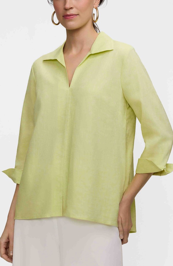 フォックスクラフト レディース トップス シャツ リネン Foxcroft Agnes Linen Blend Top LIMONCELLO YELLOW イエロー｜ReVida 店