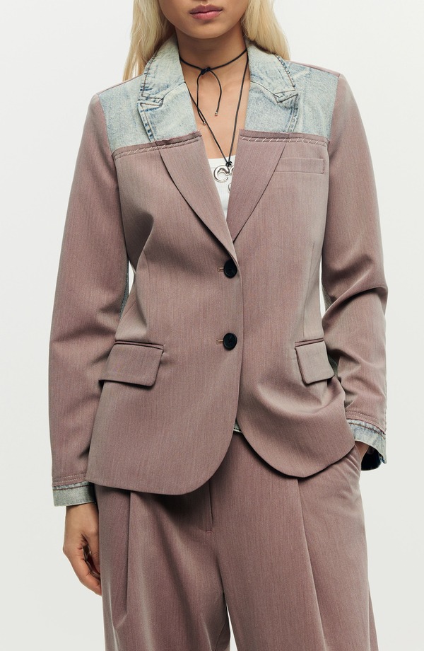 デジグアル レディース アウター コート デニム ブレザー Desigual Denim Trim Blazer PINK ピンク｜ReVida 店