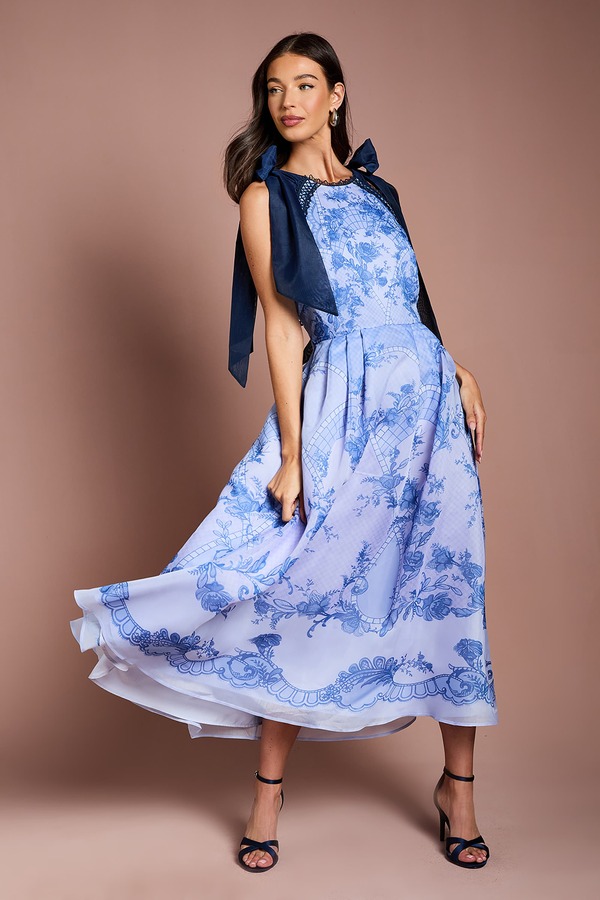 コースト レディース トップス ワンピース プリント ミディ レース Coast Placement Print Organza Midi Dress Blue ブルー｜ReVida 店