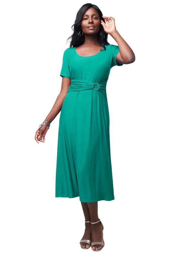 ジェシカロンドン レディース トップス ワンピース プラスサイズ ミディ Jessica London Buckle Midi Dress (Plus Regular) AQUA SEA アクア|ReVida 店