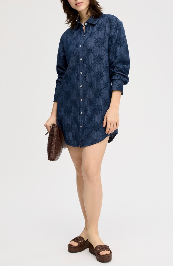 サムエデルマン レディース トップス ワンピース シャツ Sam Edelman Eyelet Embroidery Long Sleeve Shirtdress MEDIUM WASH｜ReVida 店 23,214円