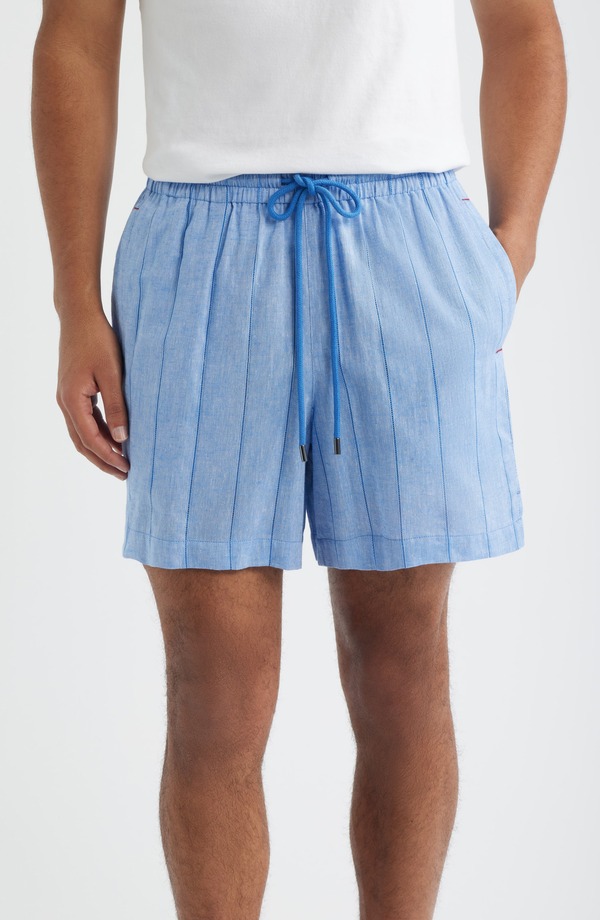ダニエルブチュラー メンズ ボトムス ハーフパンツ・ショーツ ショートパンツ コットン リネン Daniel Buchler Pinstripe Cotton & Linen Pajama Shorts BLUE ブルー｜ReVida 店