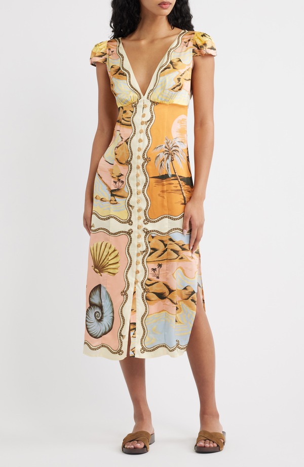 ファーム レディース トップス ワンピース プリント FARM Rio Mixed Scarf Print Voile Dress BEIGE ベージュ｜ReVida 店
