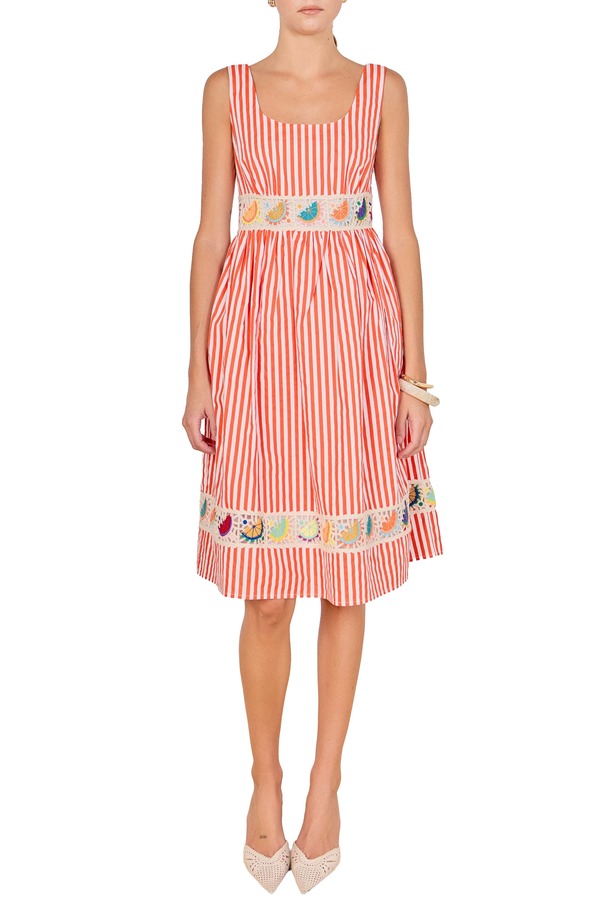 イングリッシュファクトリー レディース トップス ワンピース ノースリーブ English Factory Stripe Crochetrim Sleeveless Dress ORANGE MULTI オレンジ｜ReVida 店