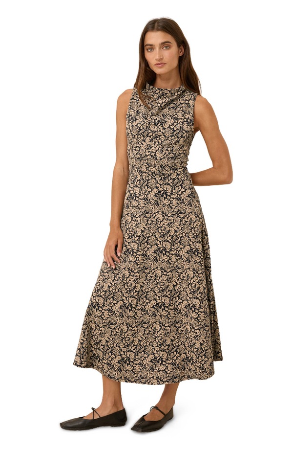 パクト レディース トップス ワンピース コットン Pact Organicotton Fit & Flare Cowl Neck Dress Paisley Blossoms Black ブラック|ReVida 店