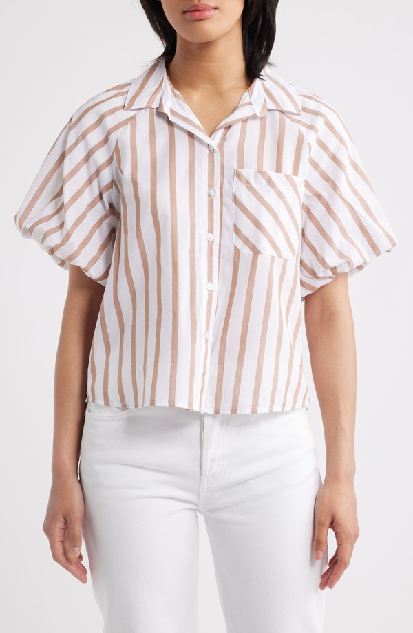 ビーチランチラウンジ レディース トップス シャツ beachlunchlounge Biance Bubble Sleeve Button-Up Top COFFEE BREAK コーヒー｜ReVida 店