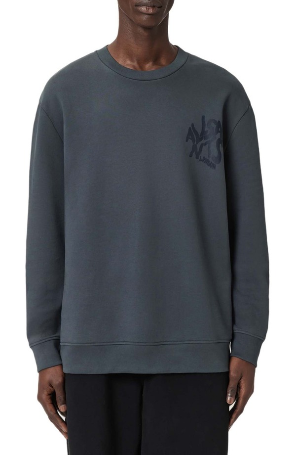 オールセインツ メンズ アウター パーカー・スウェット プルオーバー ロゴタイプ グラフィック AllSaints Orlando Logo Graphic Sweatshirt Moonstone Blue 青み