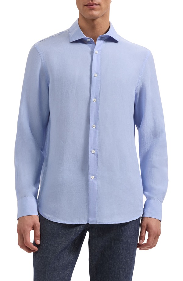 ブガッチ メンズ トップス シャツ リネン Bugatchi Axel Shaped Fit Linen Button-Up Shirt Sky