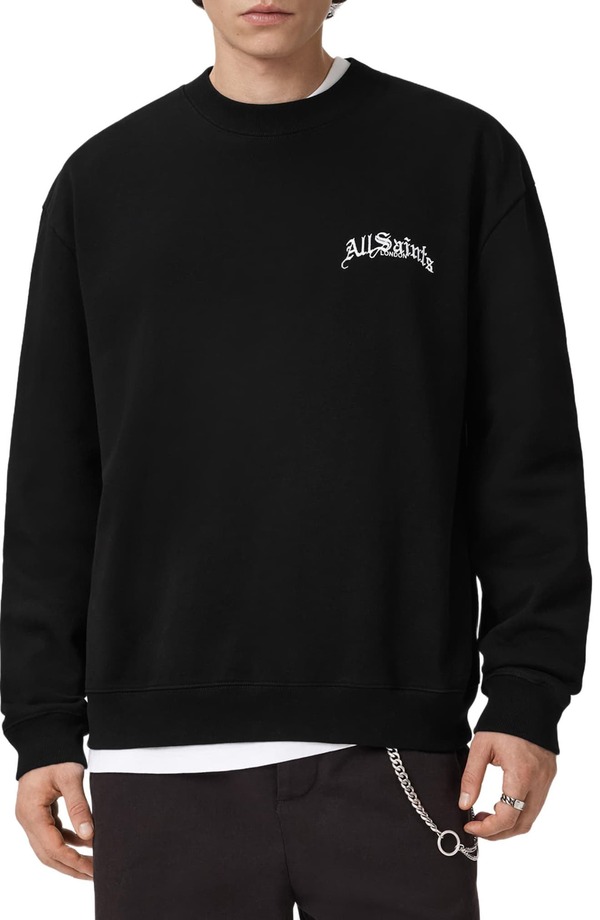 オールセインツ メンズ アウター パーカー・スウェット クルーネック シャツ 刺繍 AllSaints Descent Oversizembroidered Crewneck Sweatshirt Washed Black ブラック