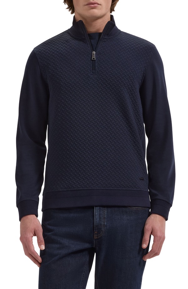 ブガッチ メンズ アウター パーカー・スウェット ハーフジップ シャツ Bugatchi Quarter Zip Sweatshirt Navy ネイビー|ReVida 店