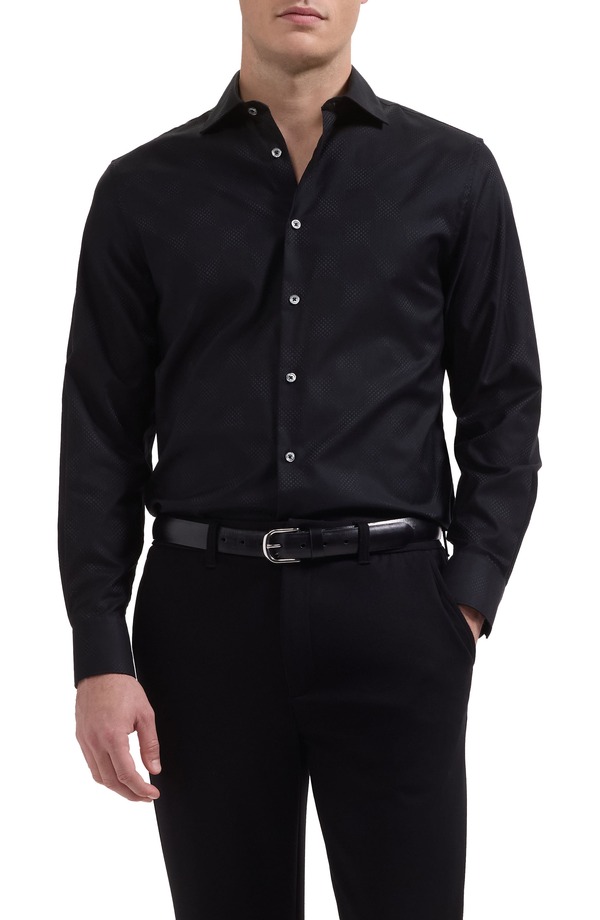 ブガッチ メンズ トップス シャツ コットン Bugatchi Axel Shaped Fit Stretch Cotton Button-Up Shirt Black ブラック|ReVida 店
