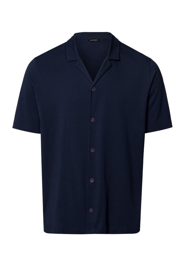 ハンロ メンズ トップス シャツ コットン Hanro Night Anday Notch Collar Button Front Cotton Shirt Deep Navy ネイビー|ReVida 店
