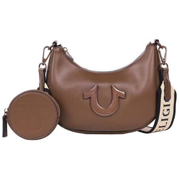 トゥルーレリジョン レディース バッグ ロゴ True Religion Logo Strap Crescent Hobo BROWN ブラウン|ReVida 店