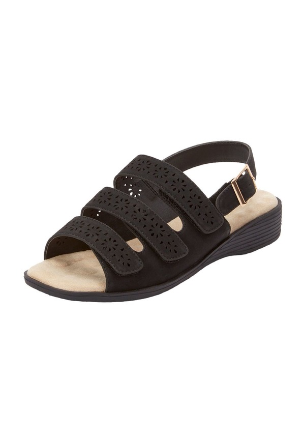 コンフォートビュー レディース シューズ ヒール サンダル スエード Comfortview The Sutton Suede Like Adjustable Sandal (Women) BLACK ブラック｜ReVida 店