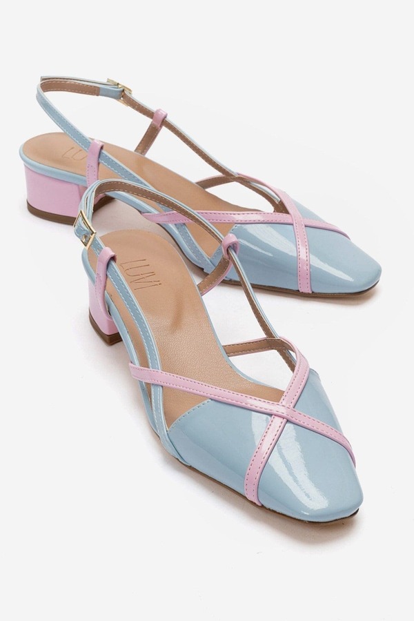 プロローグシューズ レディース パンプス ヒール Prologue Shoes Olena Block Heel Slingback Pump Baby Blue Patent ブルー｜ReVida 店