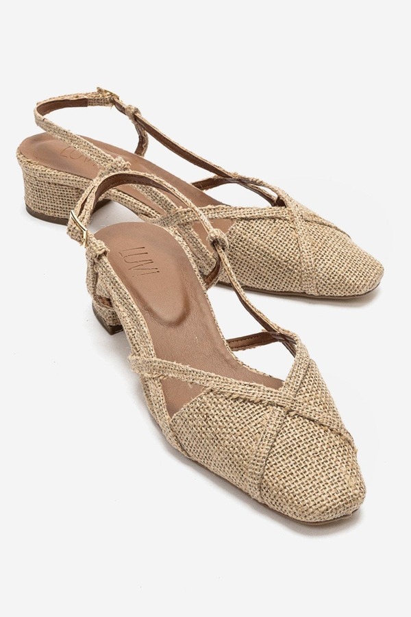 プロローグシューズ レディース パンプス ヒール Prologue Shoes Olena Block Heel Slingback Pump Beige Riffle ベージュ｜ReVida 店