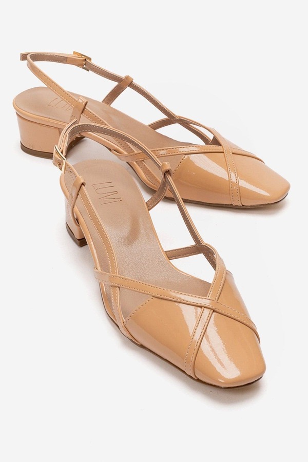 プロローグシューズ レディース パンプス ヒール Prologue Shoes Olena Block Heel Slingback Pump Dark Beige Patent ベージュ｜ReVida 店