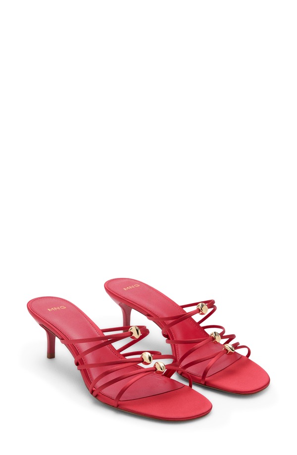 マンゴ レディース シューズ サンダル サテン ヒール MANGO Kitten Heel Satin Strap Sandal (Women) RED レッド｜ReVida 店