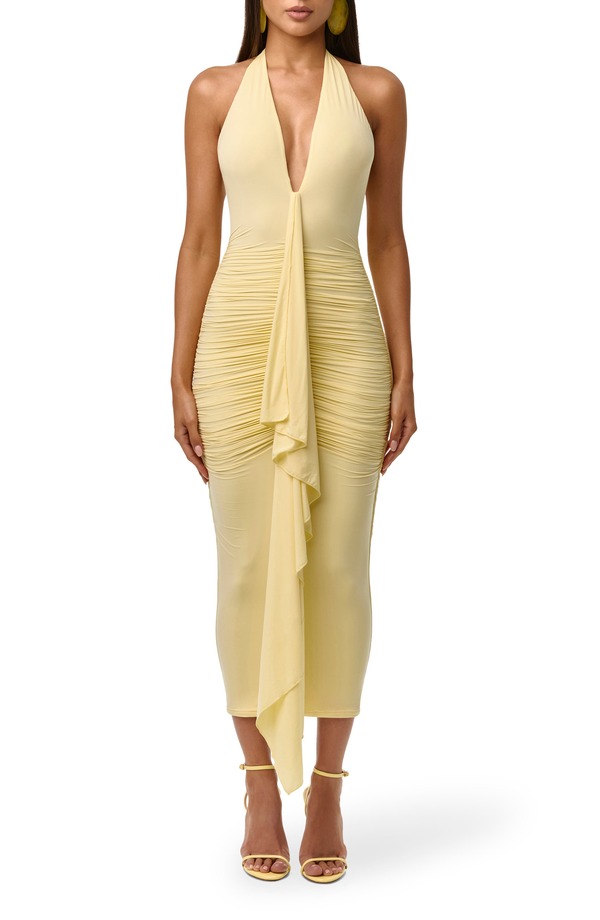 ネイキッドワードローブ レディース トップス ワンピース ギャザー ミディ ホルター Naked Wardrobe Plunge Halter Neck Centeruched Body-Con Midi Dress LEMONADE｜ReVida 店