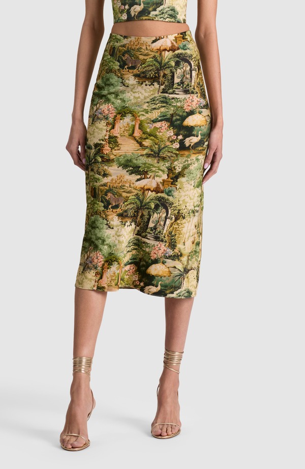 アリス アンド オリビア レディース ボトムスカート プリント ミディ キャップ ケープ Alice + Olivia Maeve Landscape Print Midi SkirtERRAIN LG|ReVida 店