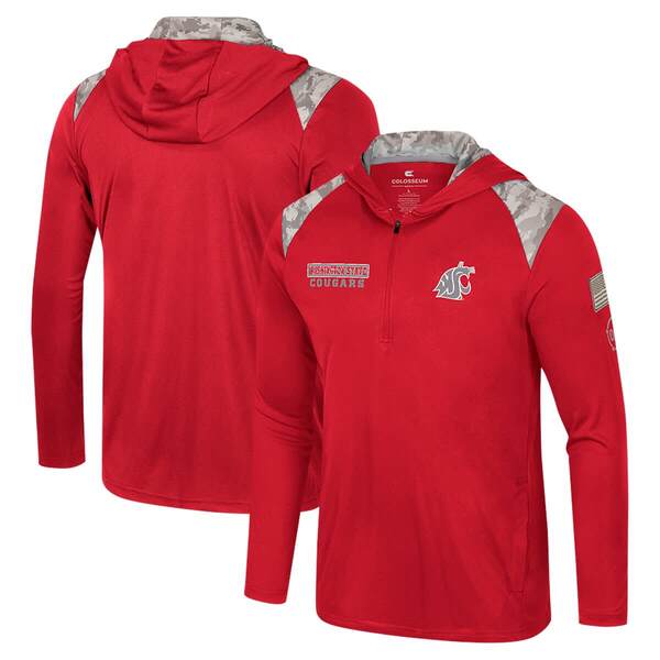 コロシアム メンズ アウター パーカー・スウェット ジャケット Men's Colosseum Crimson Washington State Cougars OHT Military Appreciation Quarter-Zip Hoodie Jacket Crimson クリムゾン｜ReVida 店