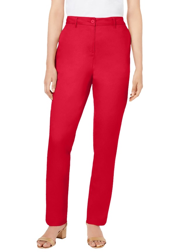 ジェシカロンドン レディース ボトムス デニムパンツ ストレート プラスサイズ プチ トール コットン Jessica London Stretch Cotton Chino Straight Leg Pant (Petite Plus Regular Tall) VIVID RED レッド|ReVida 店