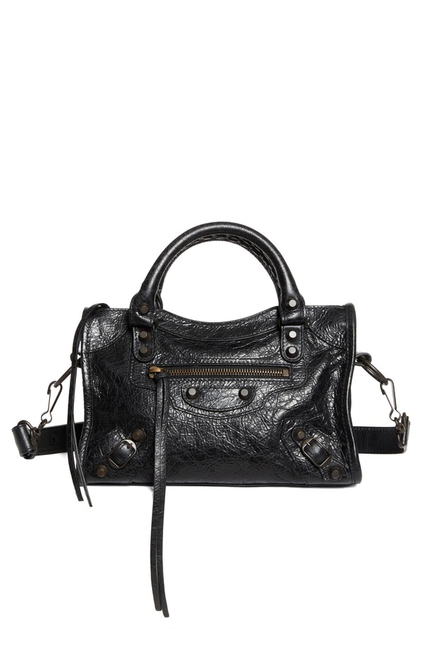 バレンシアガ レディース バッグ ミニ レザー Balenciaga Mini Le City Crinkleather Top Handle Bag 1000 BLACK ブラック｜ReVida 店