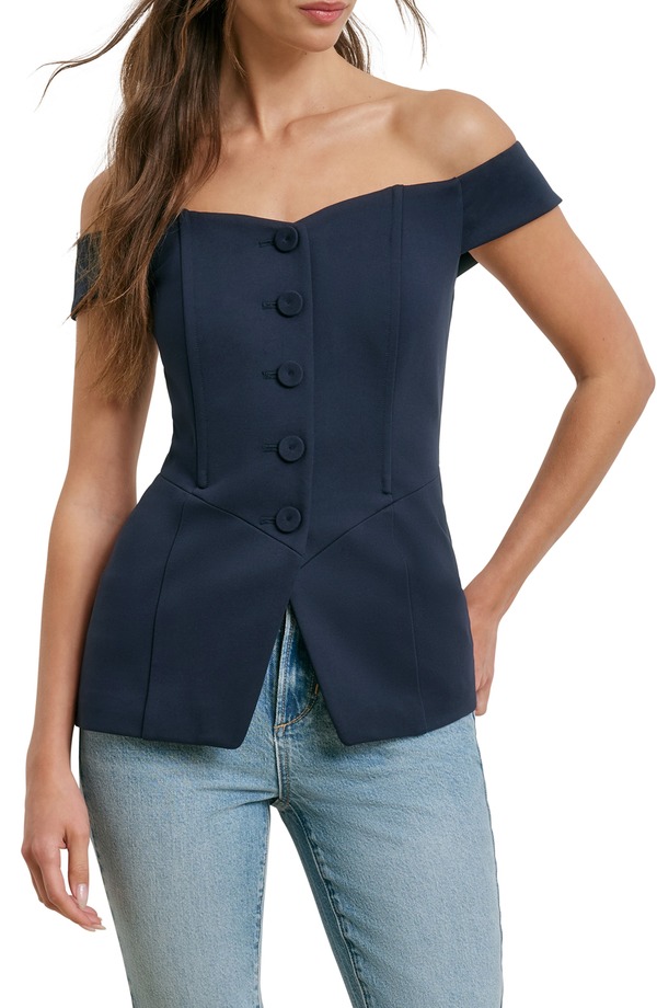 フェイバリット ドーター レディース トップス シャツ Favorite Daughter The One That I Want Off the Shoulder Top NAVY ネイビー｜ReVida 店