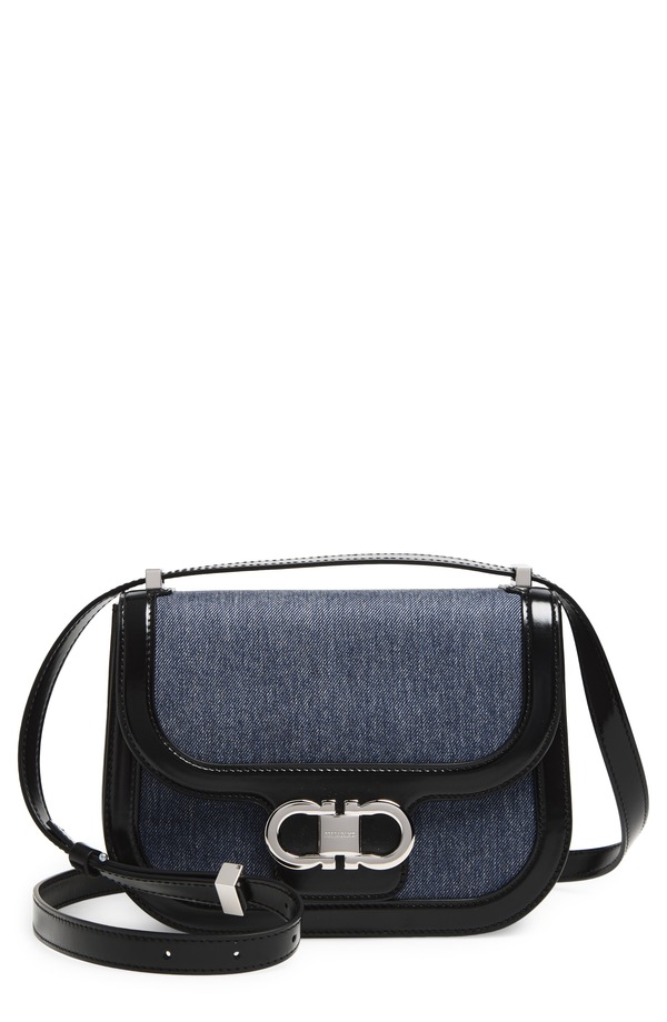 フェラガモ レディース バッグ FERRAGAMO X-Small Double Gancio Crossbody Bag DENIM/ WHITE/ NERO ホワイト|ReVida 店
