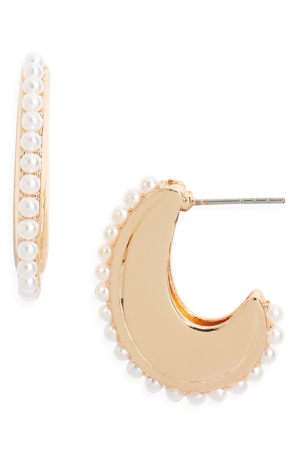 オープンエディット レディース アクセサリー ピアス・イヤリング Open Edit Faux Pearl Hoop Earrings WHITE- GOLD ホワイト｜ReVida 店