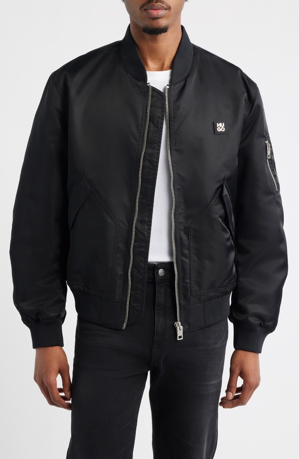 フューゴ メンズ アウター ジャケット・ブルゾン HUGO Badam Bomber Jacket BLACK ブラック|ReVida 店