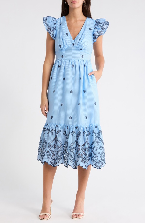 シュガーリップス レディース トップス ワンピース ミディ SUGARLIPS Joliet Stripeyelet Zayla Midi Dress BLUE-WHITE ホワイト｜ReVida 店