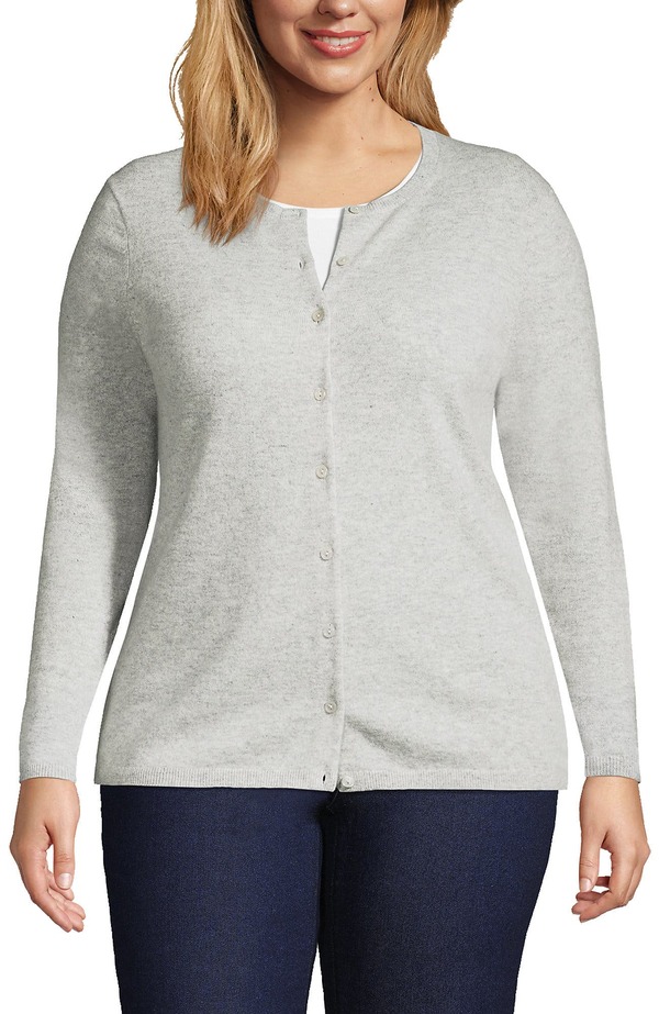 ランズエンド レディース アウター パーカー・スウェット プラスサイズ セーター カーディガン Lands' End Cashmere Cardigan Sweater (Plus) Gray Heather グレー|ReVida 店