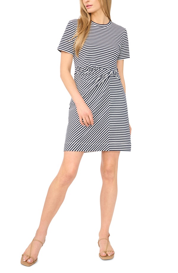 ハロゲン レディース トップス ワンピース Tシャツ コットン Halogen Stripe Twist Detail Stretch Cotton T-Shirt Dress CLASSIC NAVY ネイビー｜ReVida 店