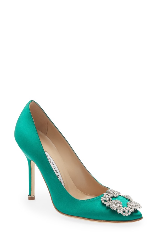 マノロ ブラニク レディース シューズ スニーカー Manolo Blahnik Hangisi Crystal Buckle Pump GREEN グリーン|ReVida 店