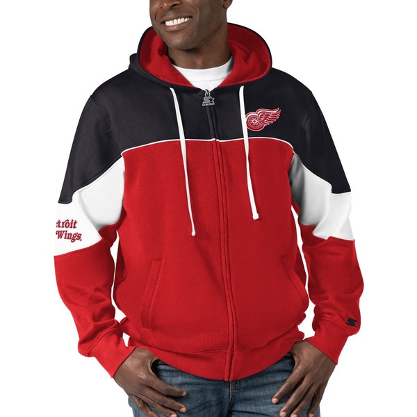 スターター メンズ アウター パーカー・スウェット Men'starte red/Black Detroit Red Wings Power Forward Full-Zip Hoodie Red レッド｜ReVida 店