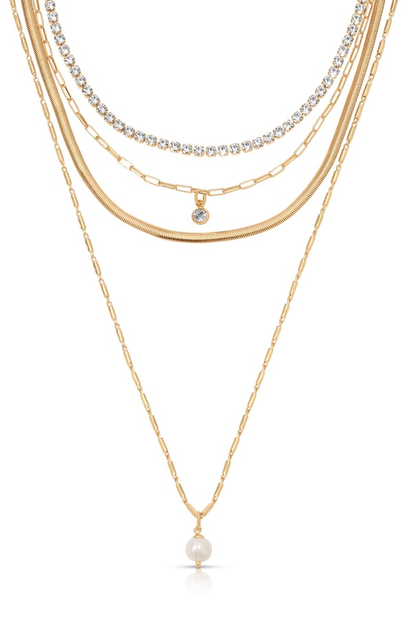 エティカ レディース アクセサリー ネックレス・チョーカー レース マキシ Ettika Maximalist Laye red Crystal & Faux Pearl Necklace GOLD ゴールド|ReVida 店